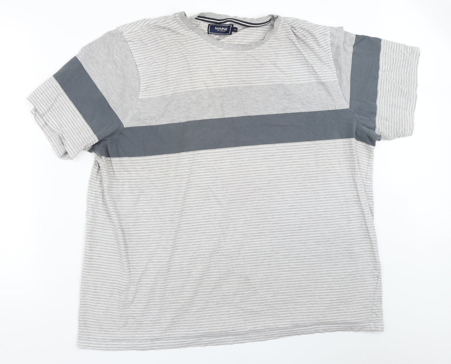 Maine New England Mens Grey Striped   T-Shirt Size 2XL