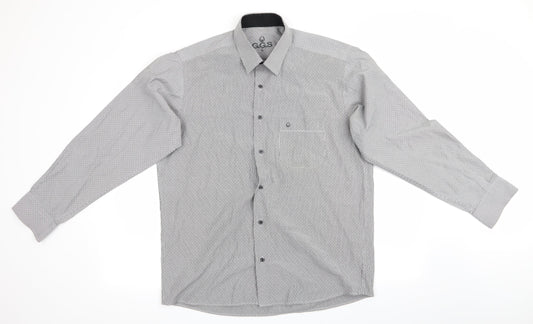 GGS Mens Grey Striped   Button-Up Size L  - Vertical broken stripe with dots