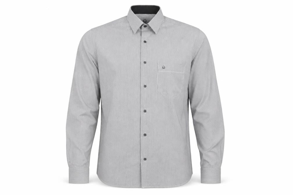 GGS Mens Grey Striped   Button-Up Size L  - Vertical broken stripe with dots