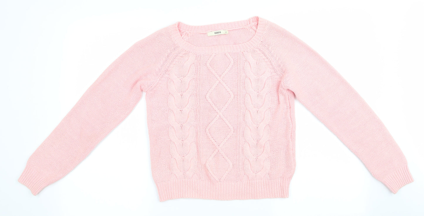 Oasis Womens Pink Geometric  Pullover Jumper Size XS  - Peach in Colour