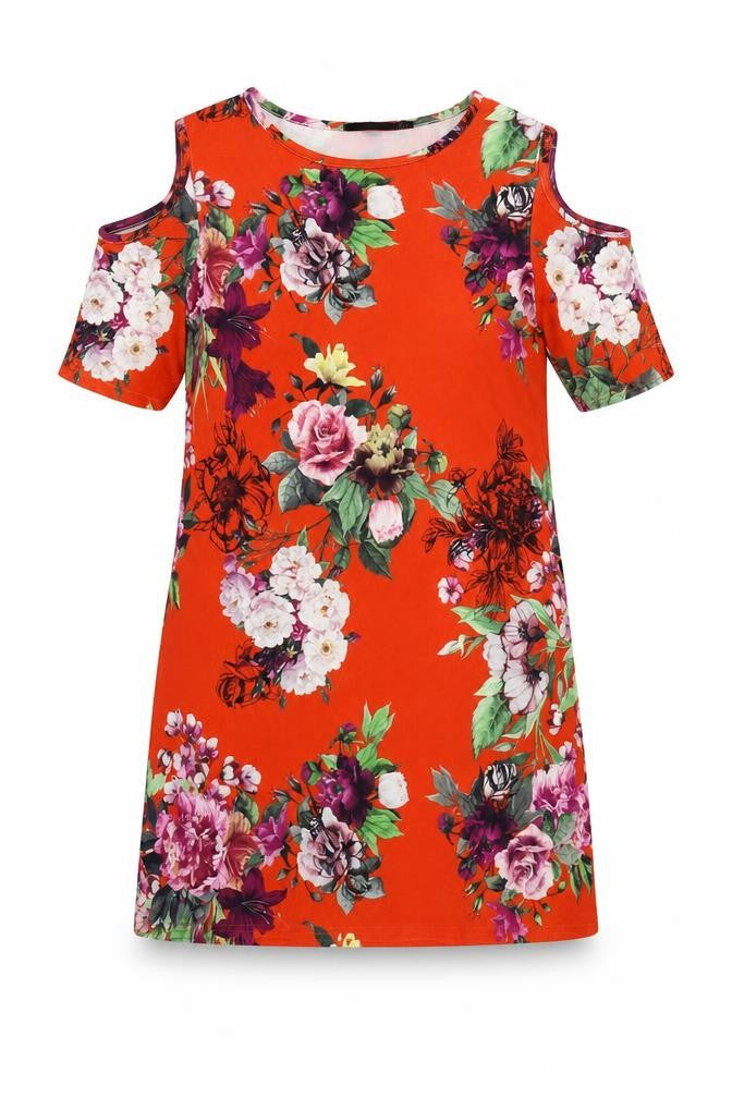 Boohoo Womens Red Floral  Sheath  Size 10  - Cold Shoulder