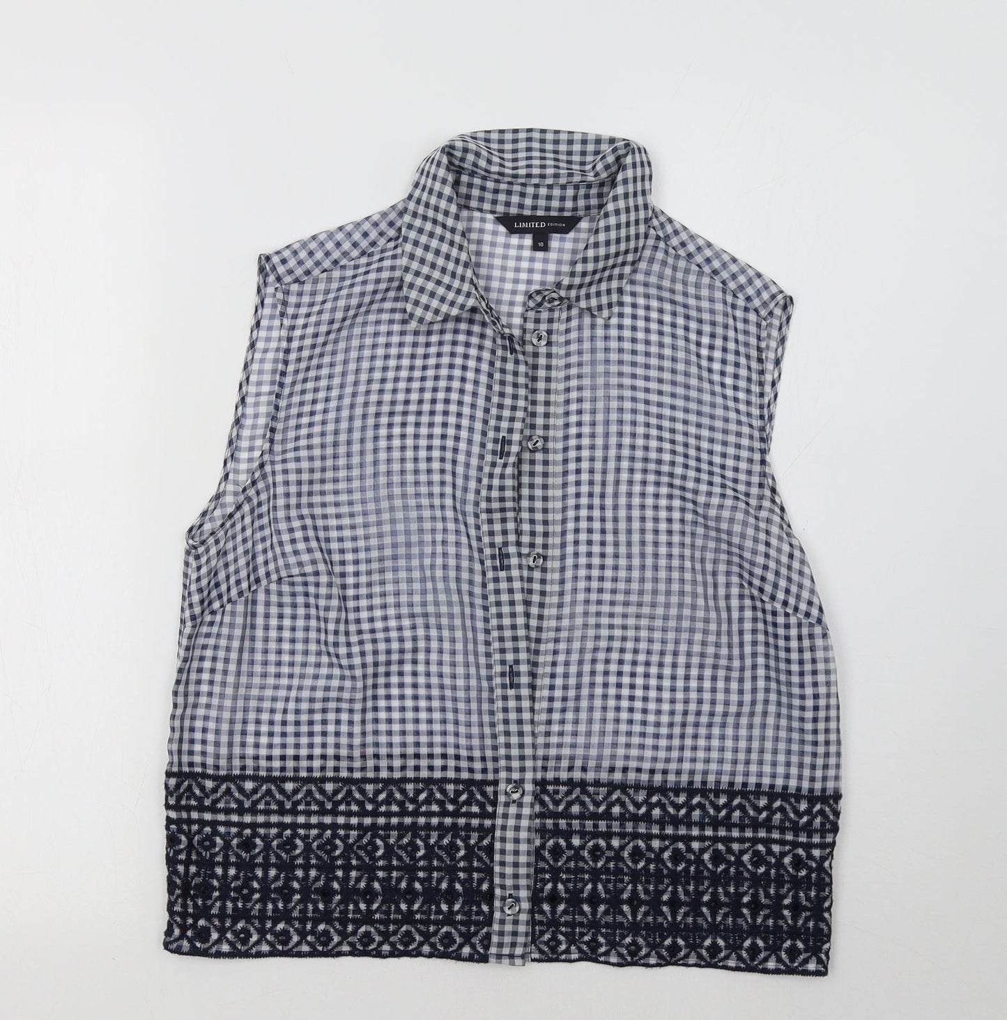M&S Womens Blue Check  Basic Blouse Size 10
