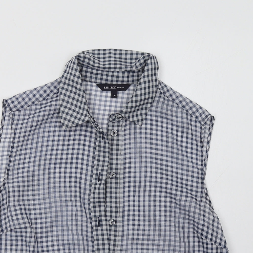M&S Womens Blue Check  Basic Blouse Size 10