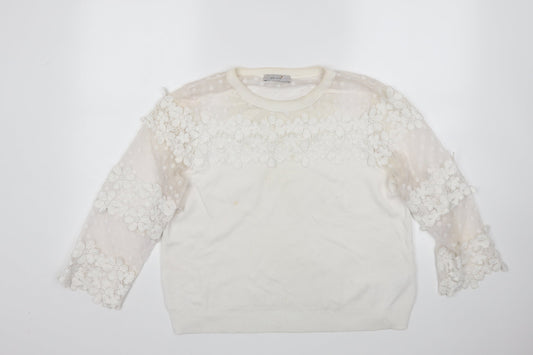 Per Una Womens White Floral  Pullover Jumper Size 16