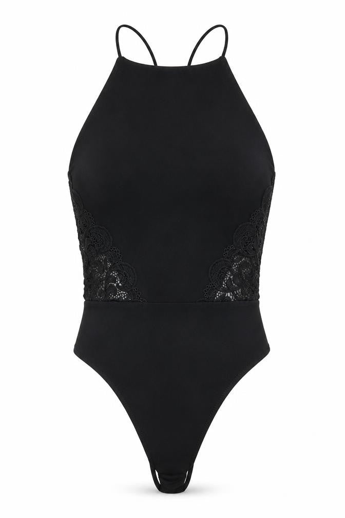 Missguided Womens Black Floral  Bodysuit One-Piece Size 8