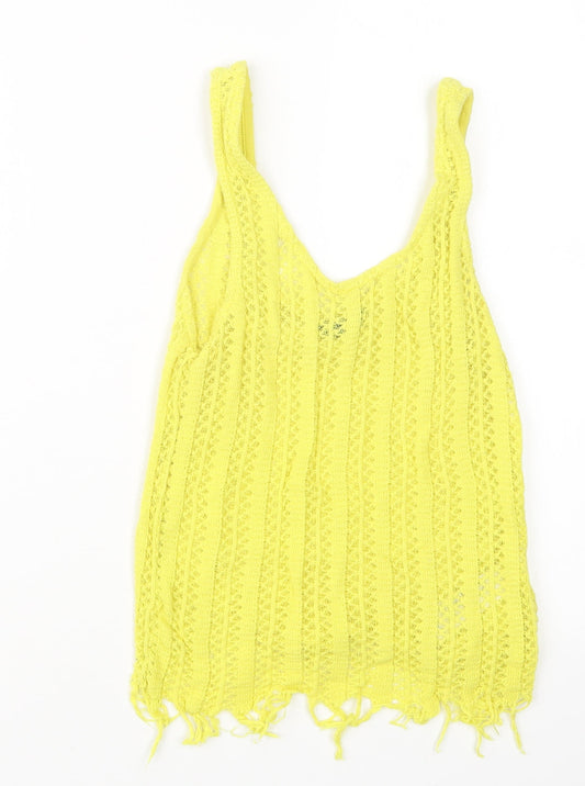 Topshop Womens Yellow  Knit Pullover Jumper Size 10  - Cropped