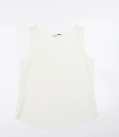 OPasis Womens Ivory   Basic Blouse Size 10  - Scalloped hem