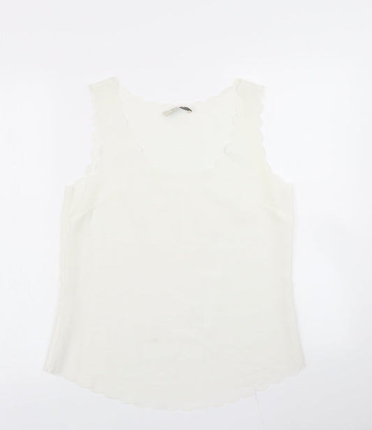 OPasis Womens Ivory   Basic Blouse Size 10  - Scalloped hem