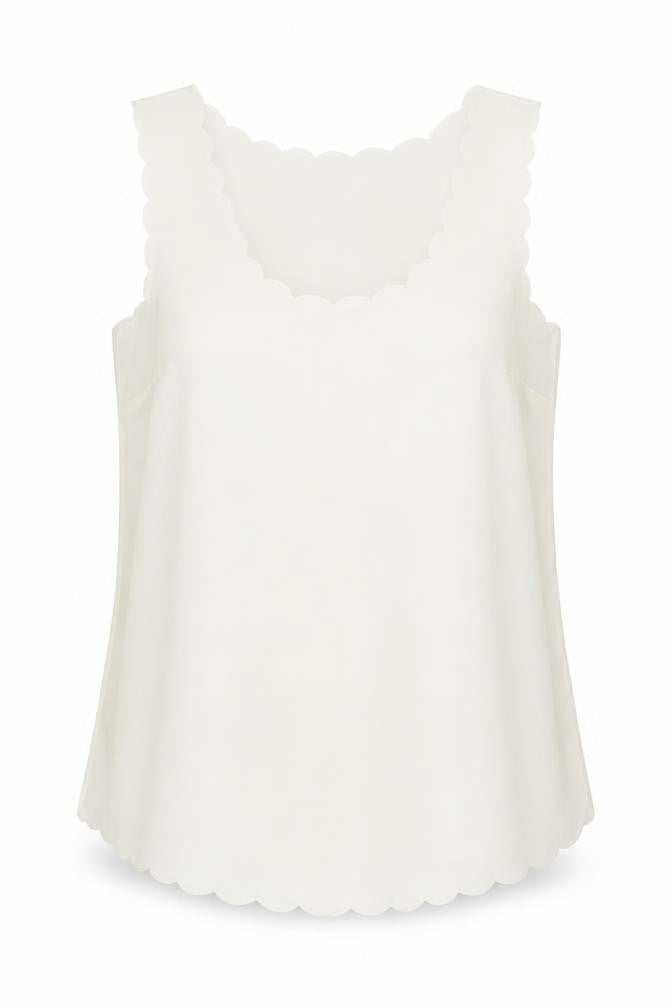 OPasis Womens Ivory   Basic Blouse Size 10  - Scalloped hem