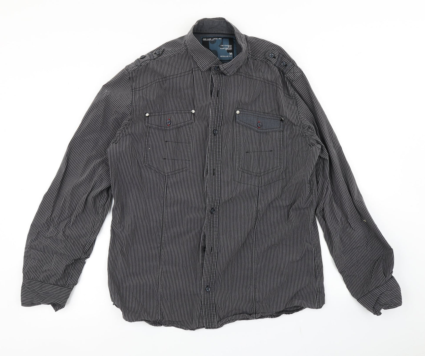 NEXT Mens Black Striped   Button-Up Size M