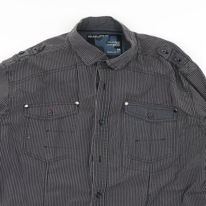 Next Mens Black Striped   Button-Up Size M