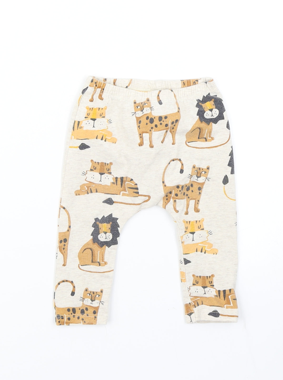 NEXT Boys Beige   Jogger Trousers Size 6-9 Months  - Lion/Tiger print