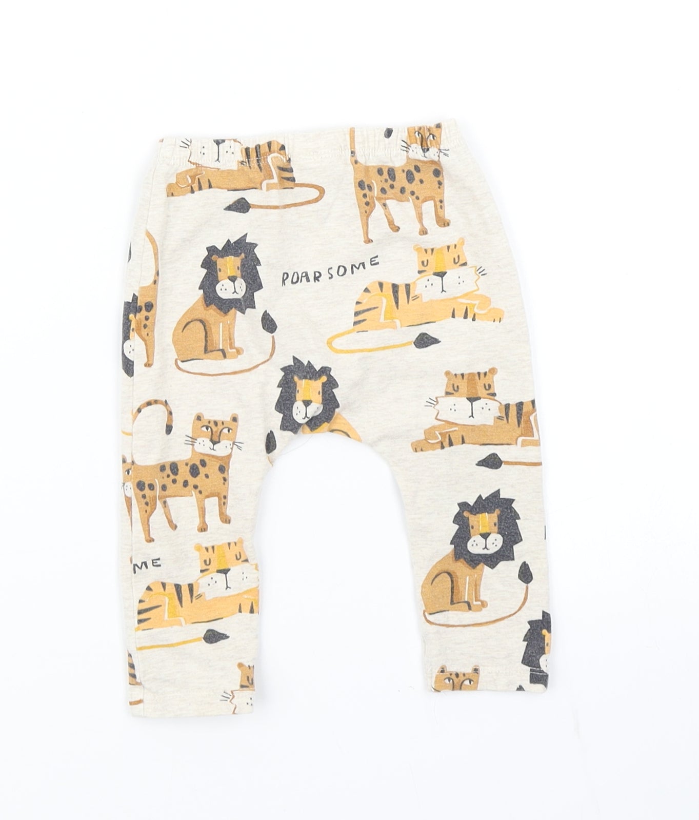NEXT Boys Beige   Jogger Trousers Size 6-9 Months  - Lion/Tiger print
