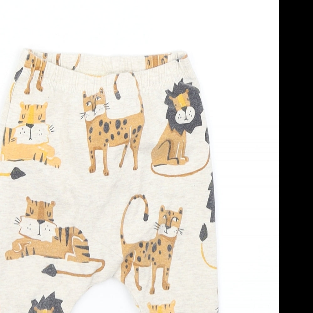 NEXT Boys Beige   Jogger Trousers Size 6-9 Months  - Lion/Tiger print