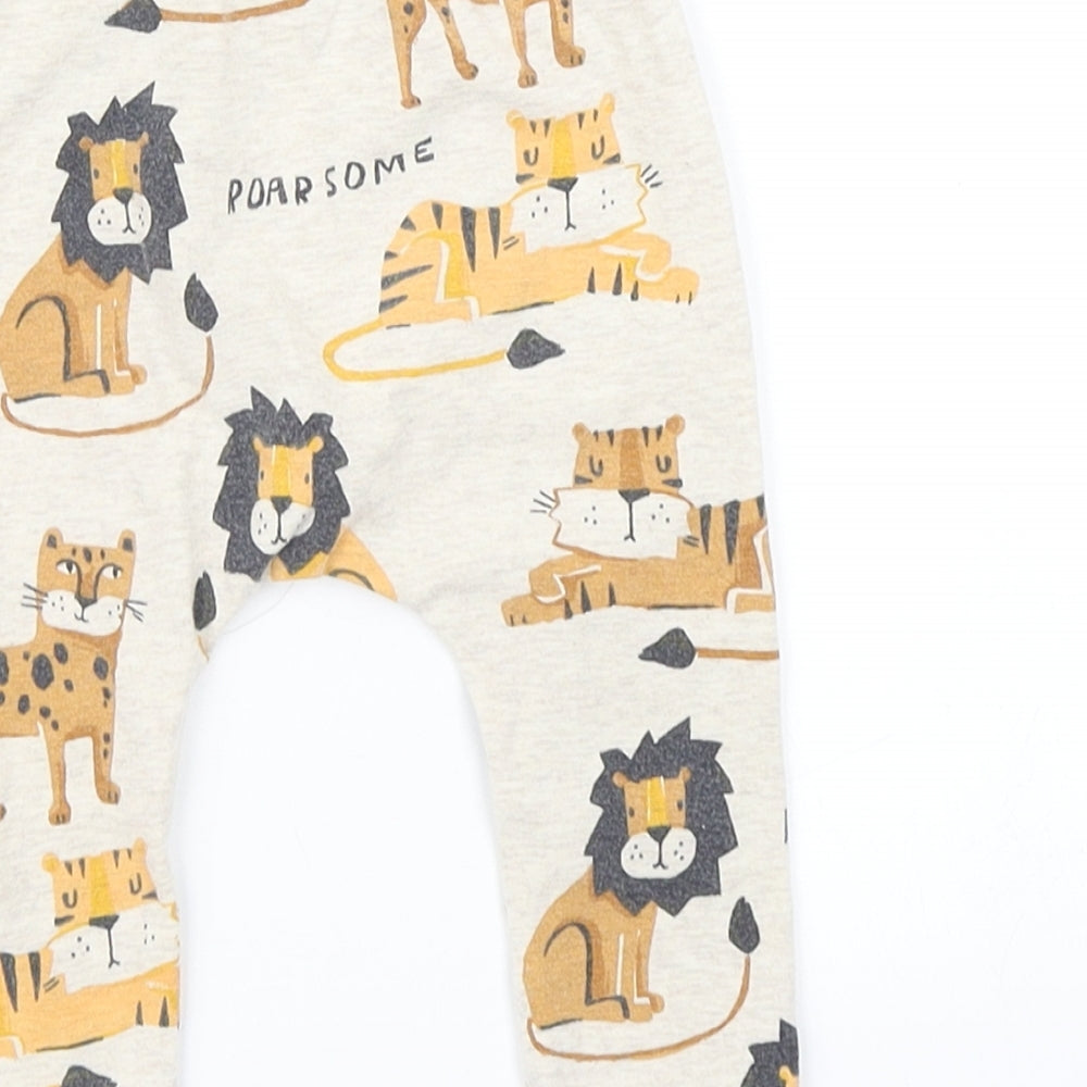 NEXT Boys Beige   Jogger Trousers Size 6-9 Months  - Lion/Tiger print
