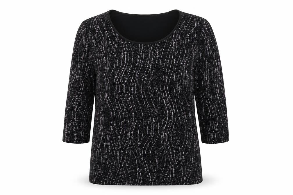 M&Co Womens Black Striped  Basic T-Shirt Size 16