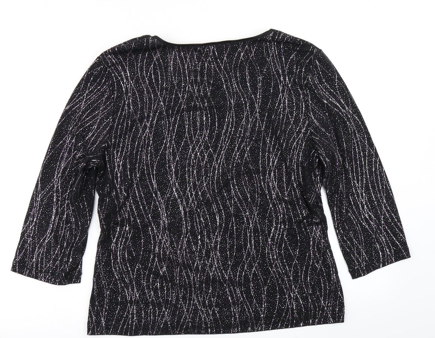 M&Co Womens Black Striped  Basic T-Shirt Size 16