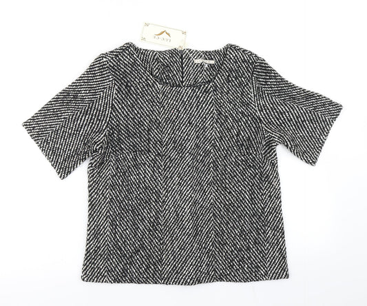Luc-Ce Womens Black Herringbone  Basic T-Shirt Size S