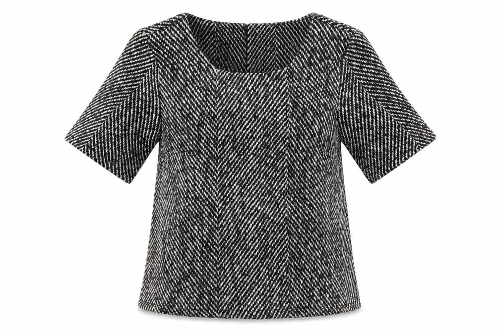Luc-Ce Womens Black Herringbone  Basic T-Shirt Size S