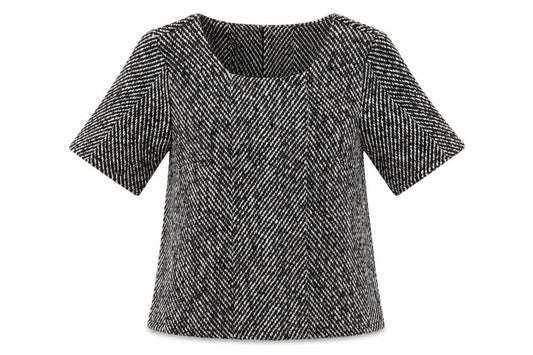 Luc-Ce Womens Black Herringbone  Basic T-Shirt Size S