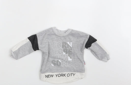 Baby Go Boys Grey Striped  Basic T-Shirt One Size