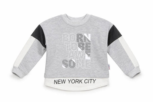 Baby Go Boys Grey Striped  Basic T-Shirt One Size