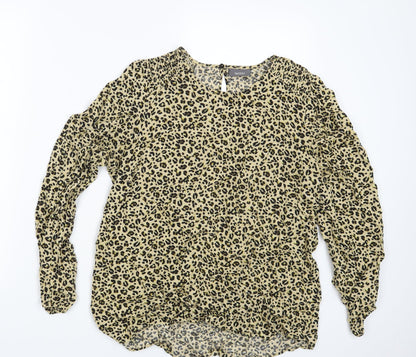 Yessica Womens Yellow Animal Print  Basic Blouse Size 14