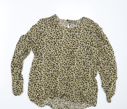 Yessica Womens Yellow Animal Print  Basic Blouse Size 14
