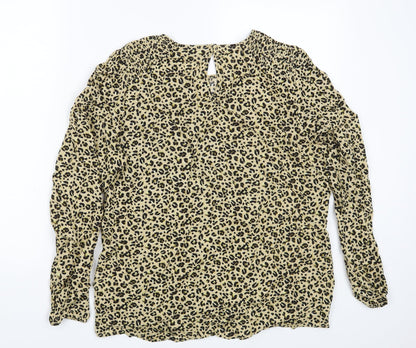 Yessica Womens Yellow Animal Print  Basic Blouse Size 14