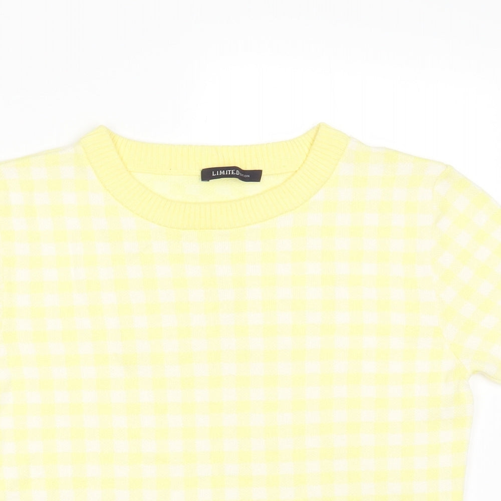 M&S Womens Yellow Geometric Knit Pullover Jumper Size 10