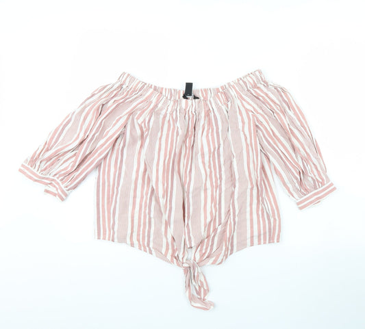 New Look Womens Pink Striped  Basic Blouse Size 8
