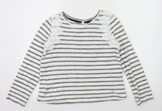 Matalan Womens White Striped Jersey Pullover Sweatshirt Size 10