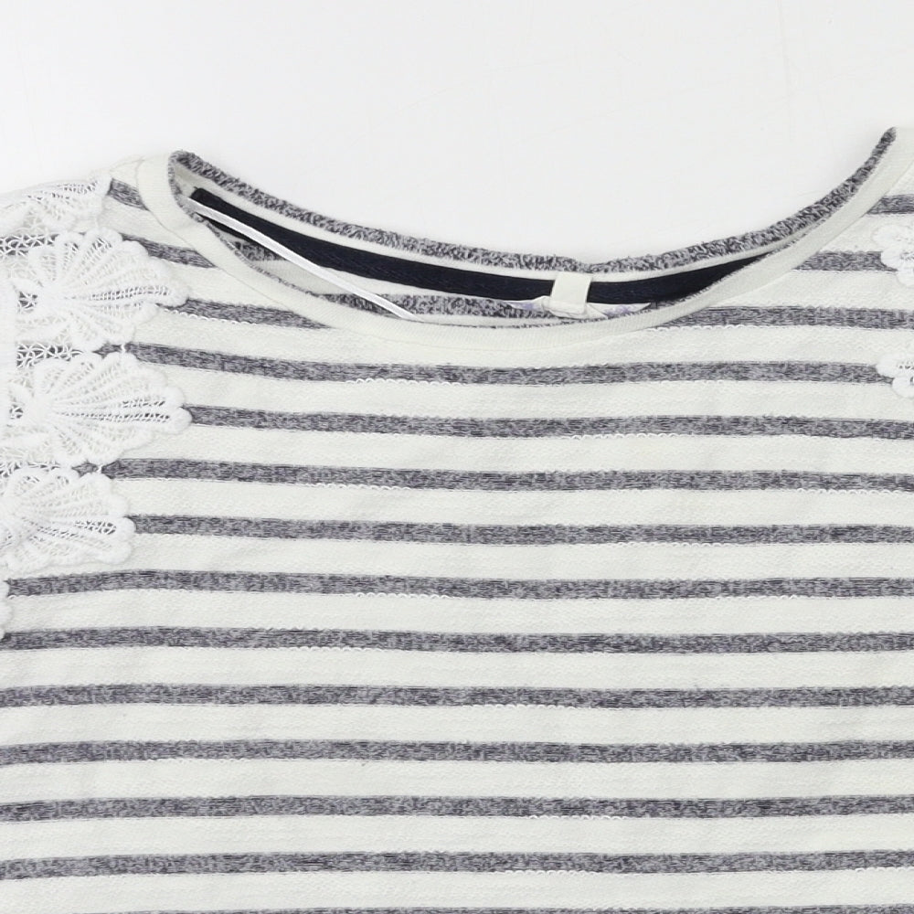 Matalan Womens White Striped Jersey Pullover Sweatshirt Size 10