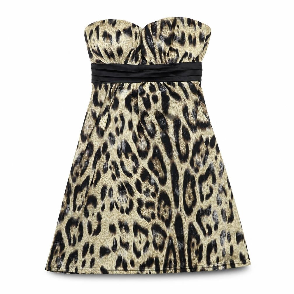 CFLUK Womens Beige Animal Print Jersey Bodycon  Size M