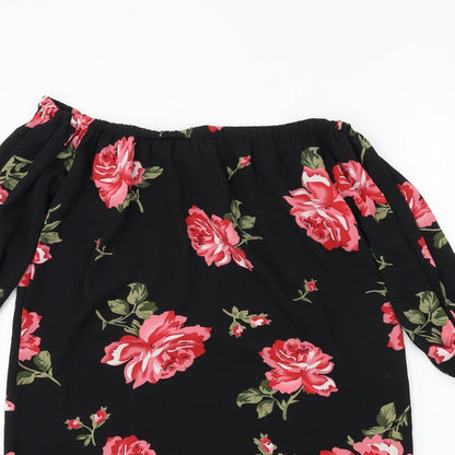 Cameo Rose Womens Black Floral A-Line Size 10