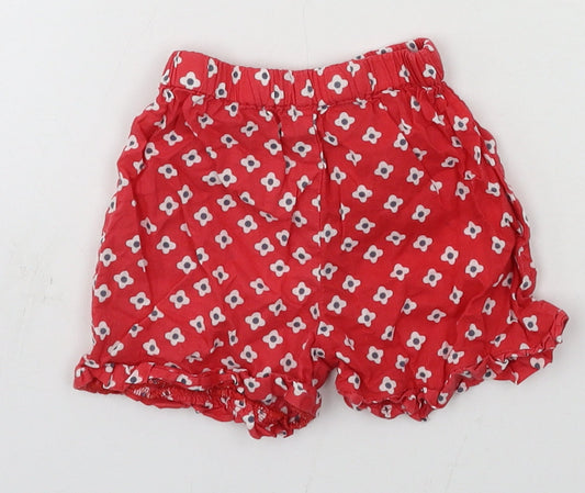 Preworn Girls Red Floral  Cropped Trousers Size 6-9 Months