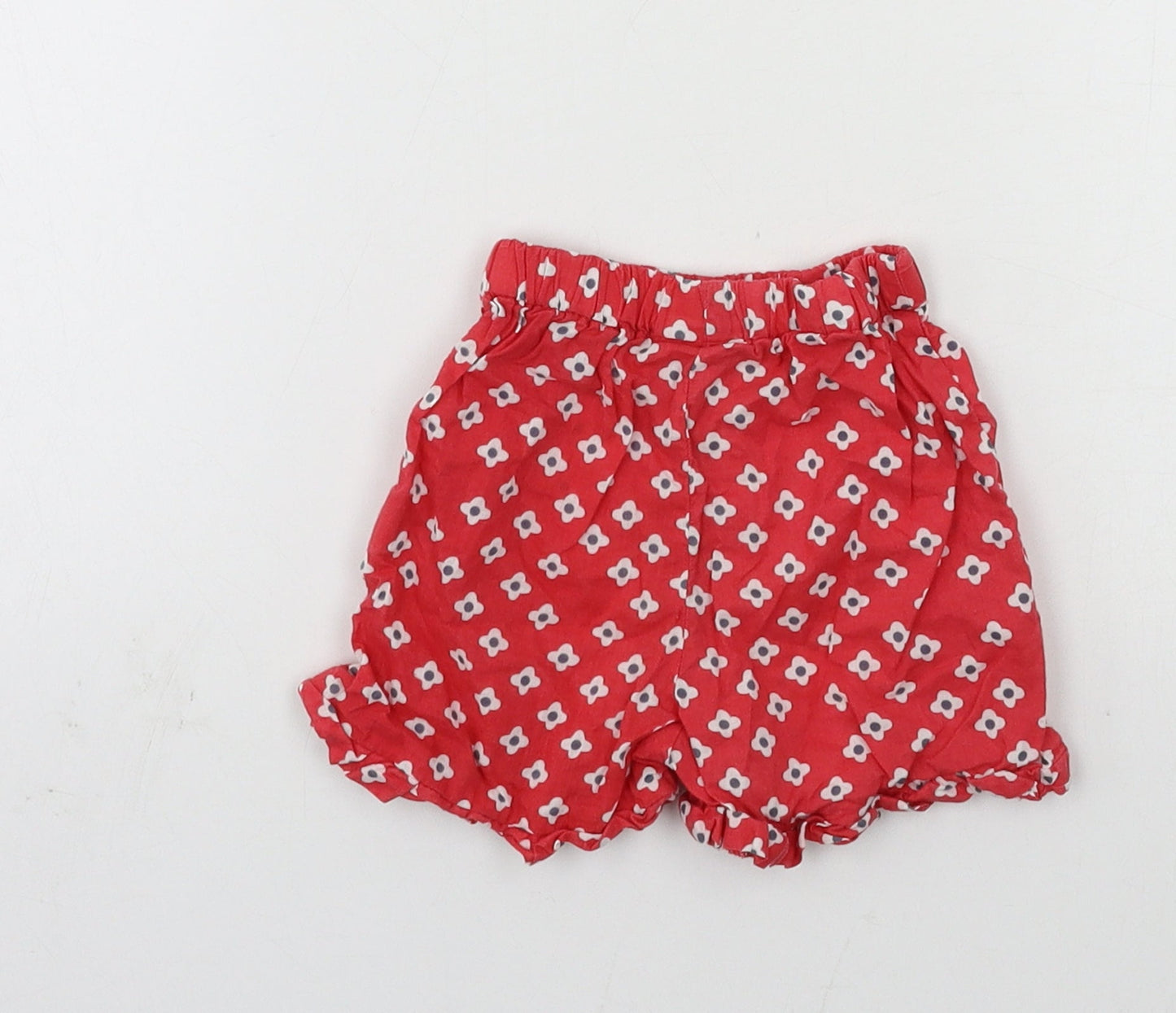 Preworn Girls Red Floral  Cropped Trousers Size 6-9 Months