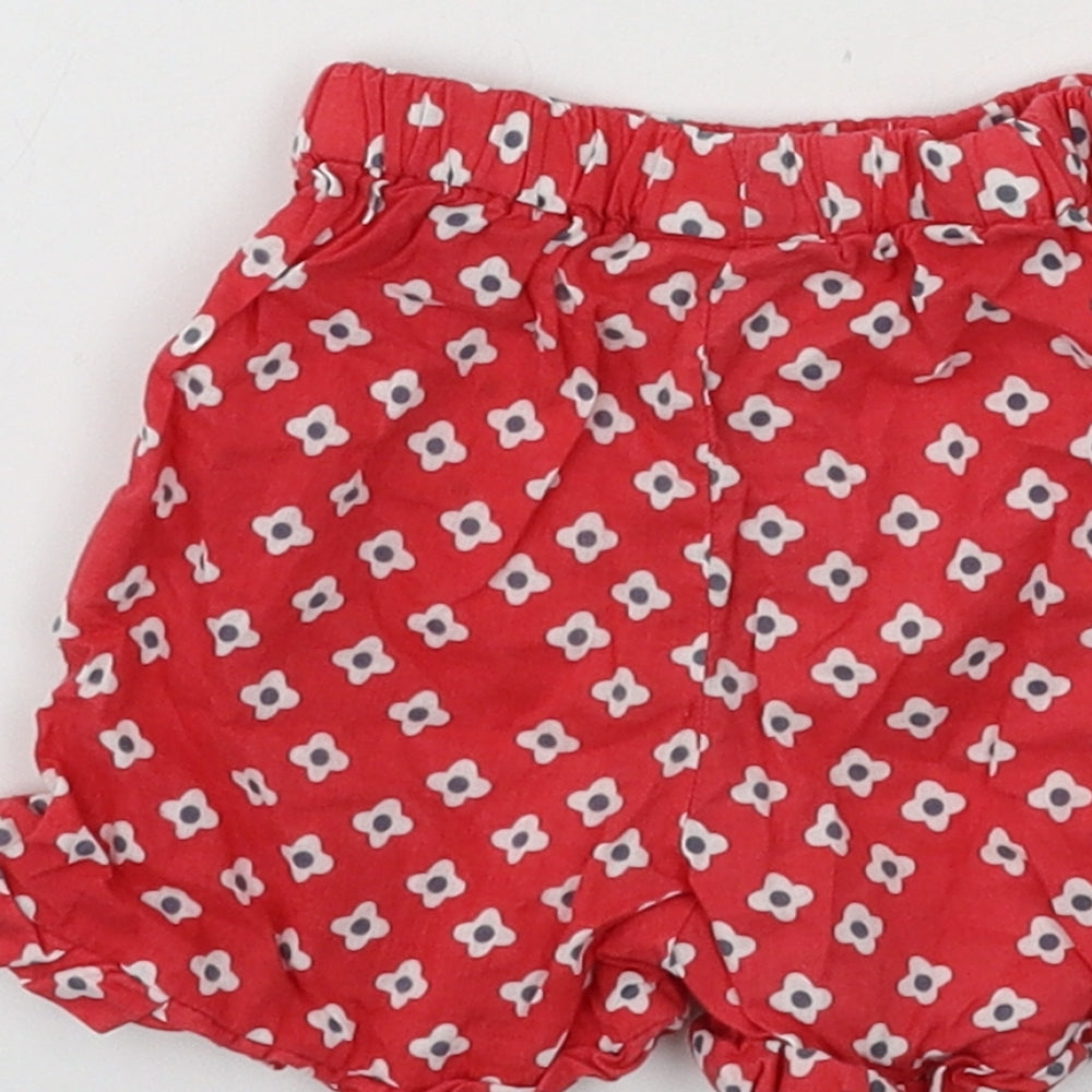 Preworn Girls Red Floral  Cropped Trousers Size 6-9 Months