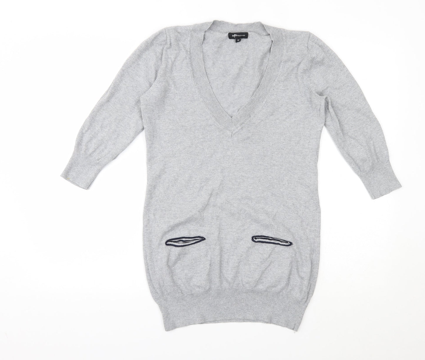 INTERNACIONALE  Womens Grey Geometric  Pullover Jumper Size 12
