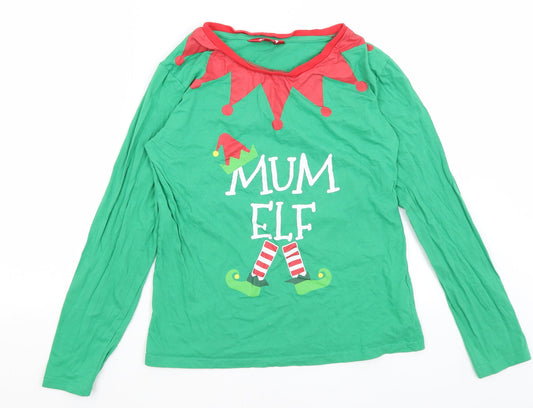 Made By Elves Womens Green   Basic T-Shirt Size 12  - Mum Elf