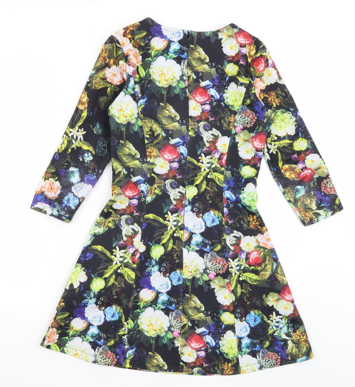 Yumi Womens Black Floral  Fit & Flare  Size 6