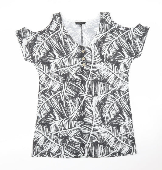 Peacocks Womens Black Floral  Basic T-Shirt Size 10