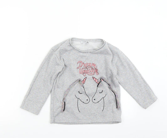 Primark Girls Grey   Pullover Sweatshirt Size 6-7 Years  - Unicorn