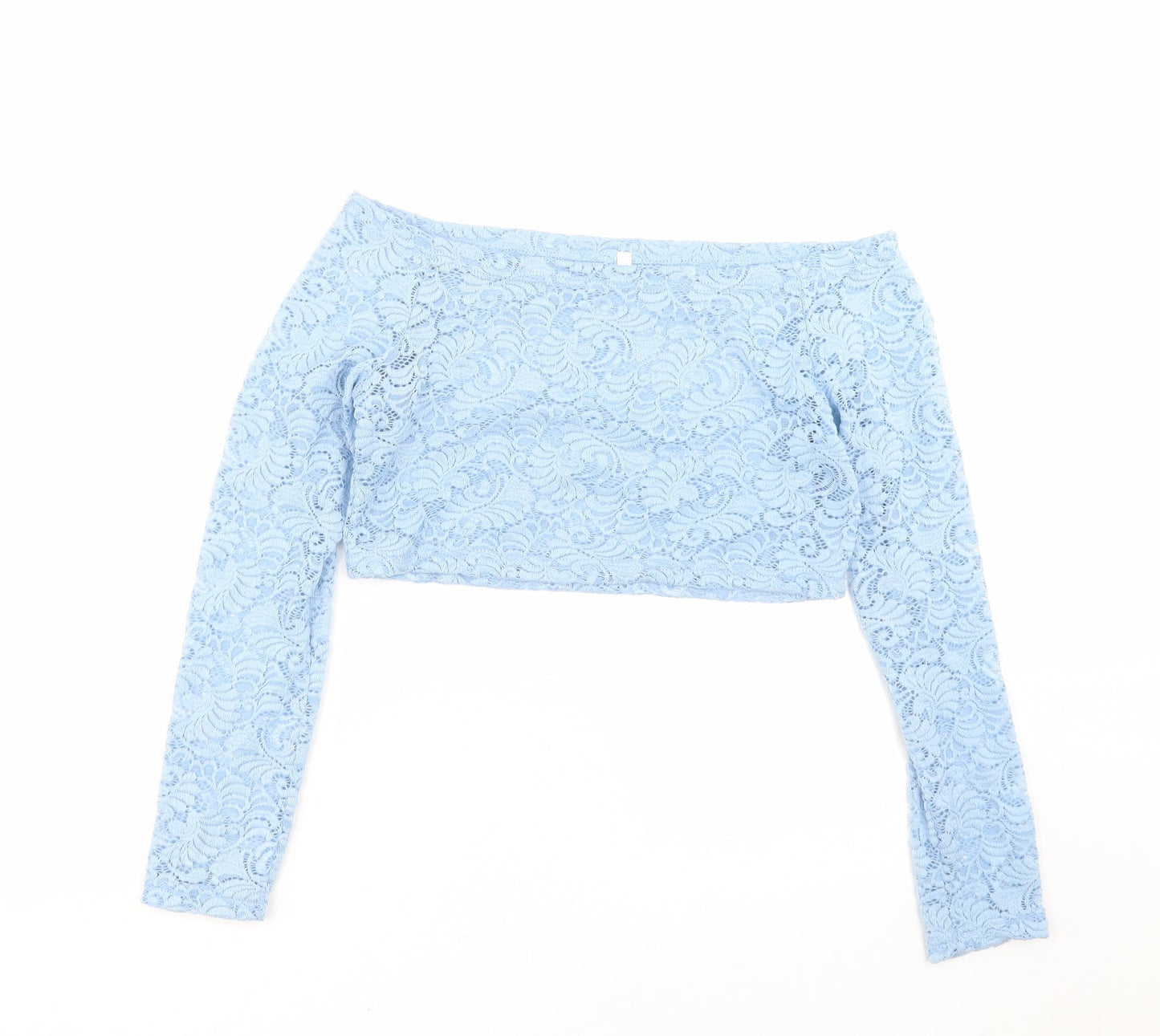 Preworn Womens Blue Floral  Cropped Blouse Size L