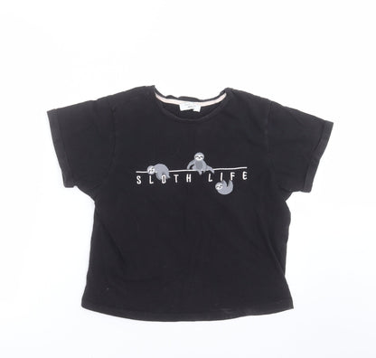 Preloved New Look Girls Black   Basic T-Shirt Size M  - sloth - Front