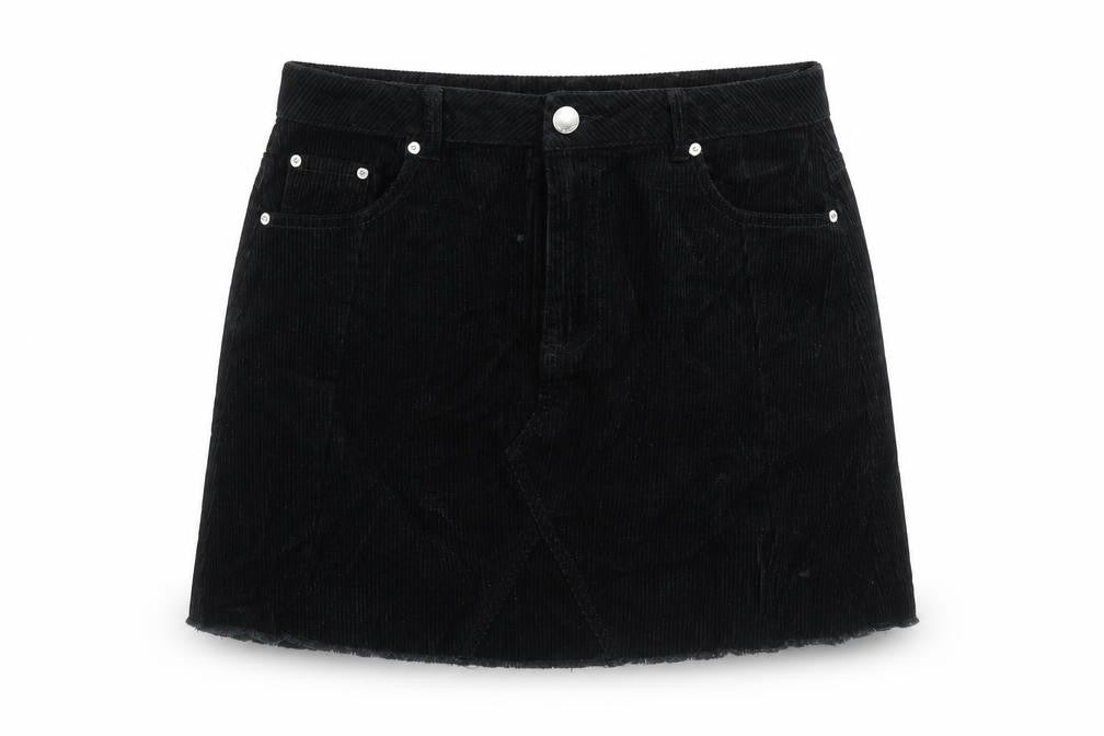 Miss Selfridge Womens Black  Corduroy A-Line Skirt Size 12  - Distressed hem