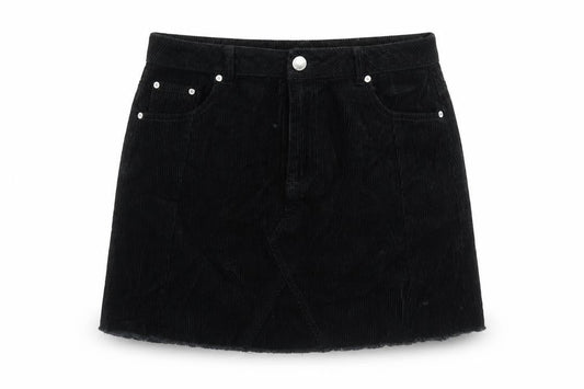Miss Selfridge Womens Black  Corduroy A-Line Skirt Size 12  - Distressed hem