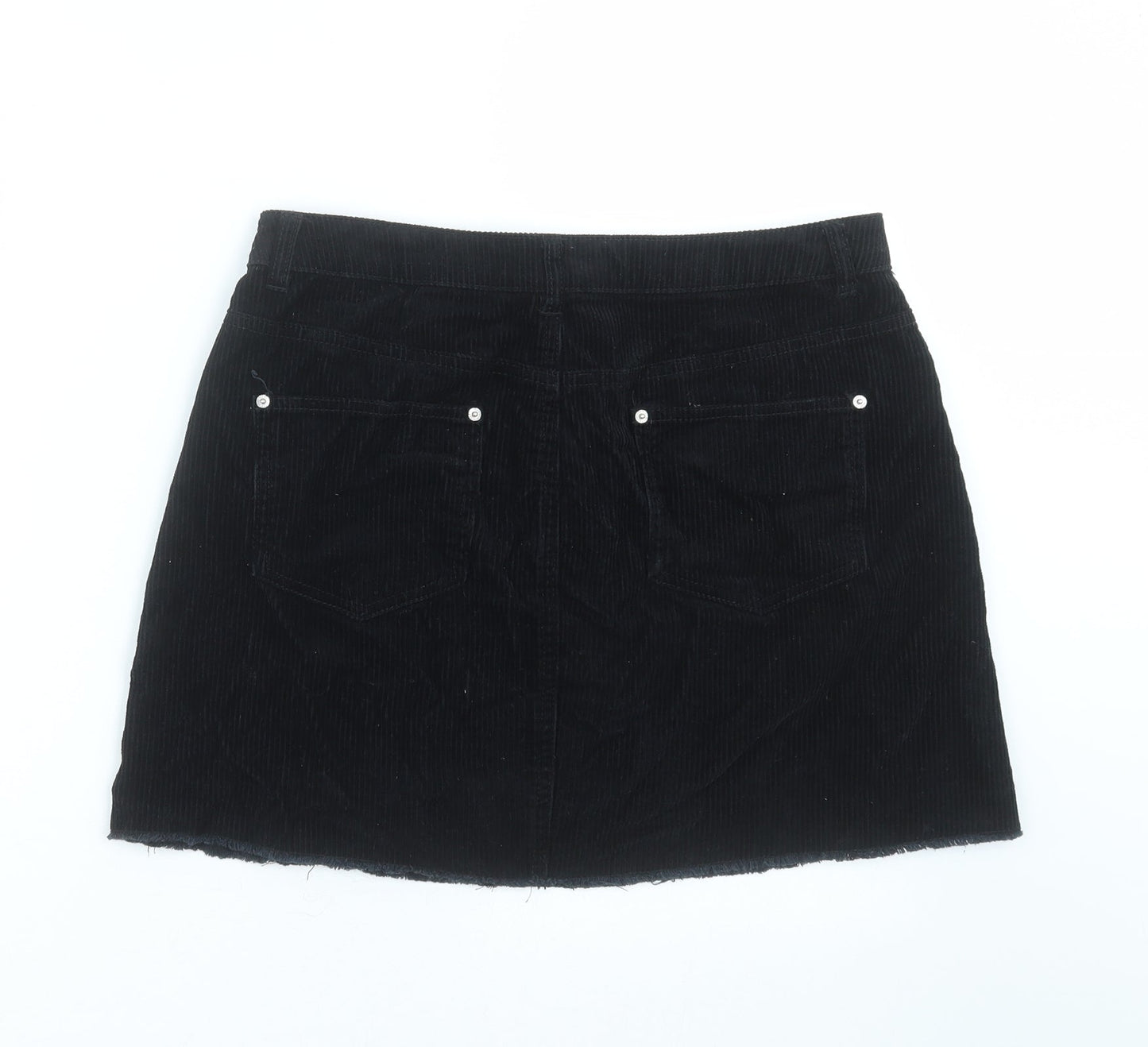 Miss Selfridge Womens Black  Corduroy A-Line Skirt Size 12  - Distressed hem