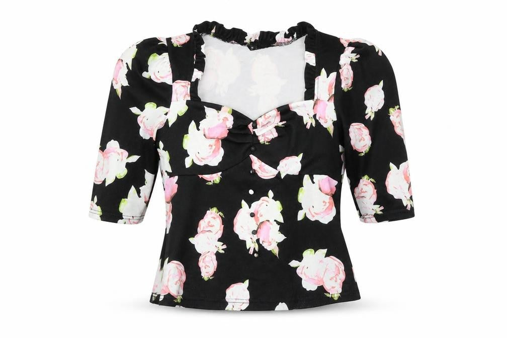 SheIn Womens Black Floral  Basic Blouse Size M