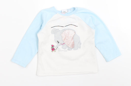 Primark Girls White Colourblock  Top Pyjama Top Size 2-3 Years  - dumbo
